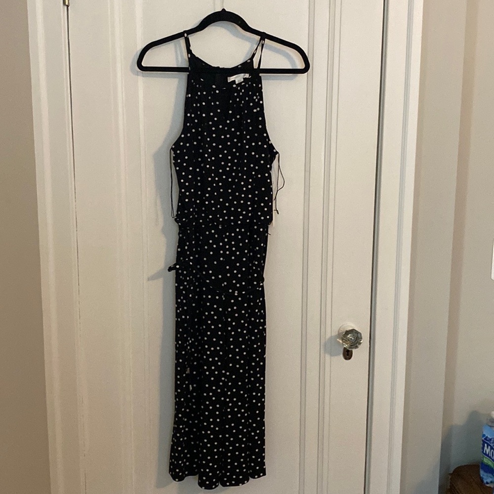 London Times cropped jumpsuit. Black with white dots. Size 12.